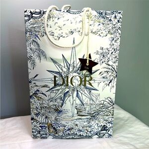 Dior Holiday Nautical Toile Gift Bag 15”x10”x5" w/Gold Star Charm RARE!!